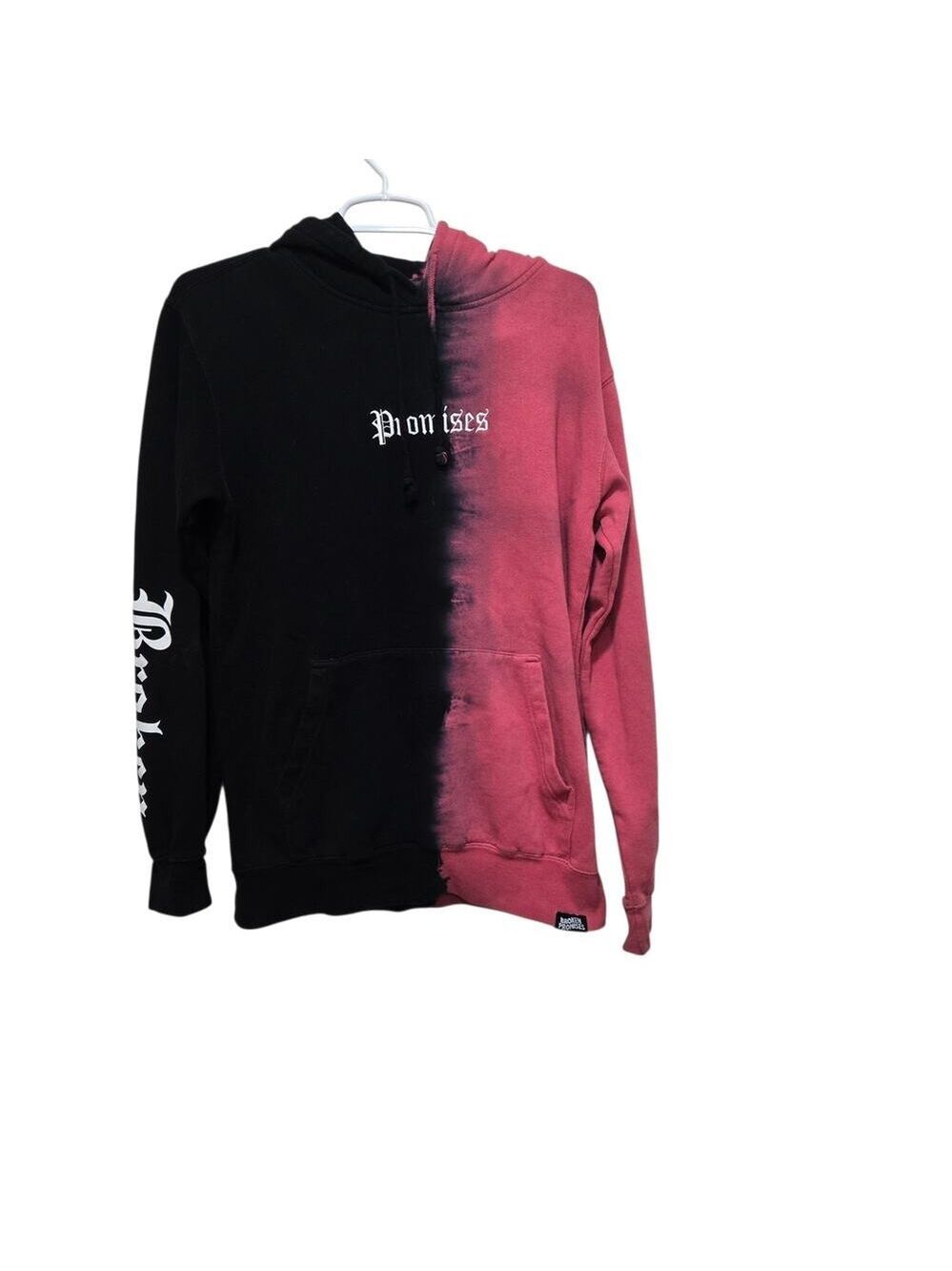 Broken Promises Split Dye Logo Hoodie Black Burgundy Small Streetwear